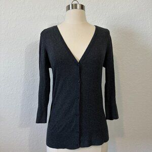LOFT Size S 3/4 Sleeve V Neck Cardigan Sweater Button Down Dark Gray